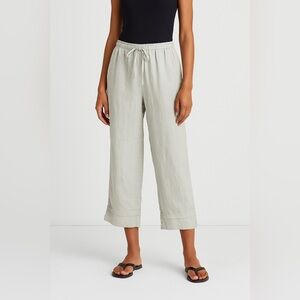 FLAX 100% Linen Gray Drawstring Pants Cropped Wide Leg Comfort Fit Medium